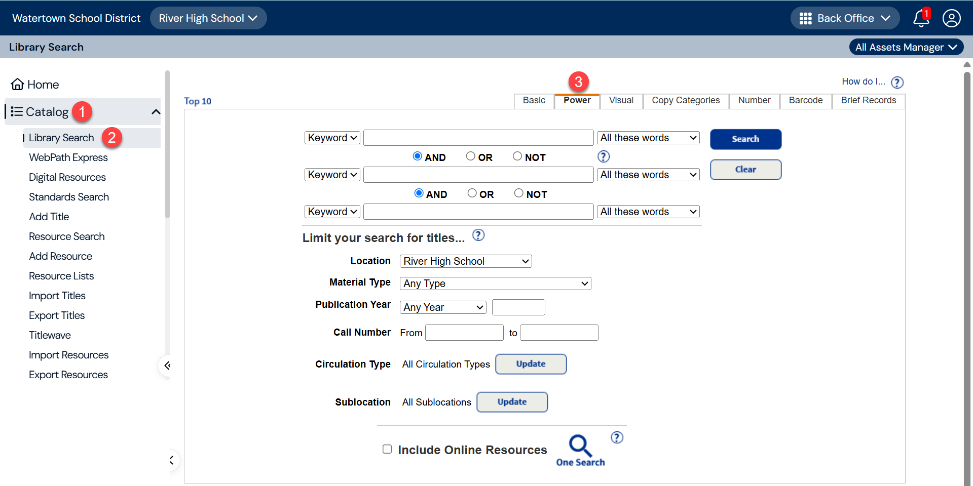 Power Search sub-tab.
